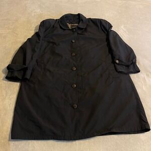 Vintage Newport Harbor Black Quilted Lined Trench Coat Double Breasted‎ 90s